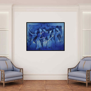 In-situ view of Durshit Bhaskar's 'Maraasim (Golden Tapestry)' painting in a room