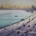 Seascape watercolor painting titled 'Marine Drive Mumbai', 30x43 inches, by artist Arup Lodh on Fabriano Paper