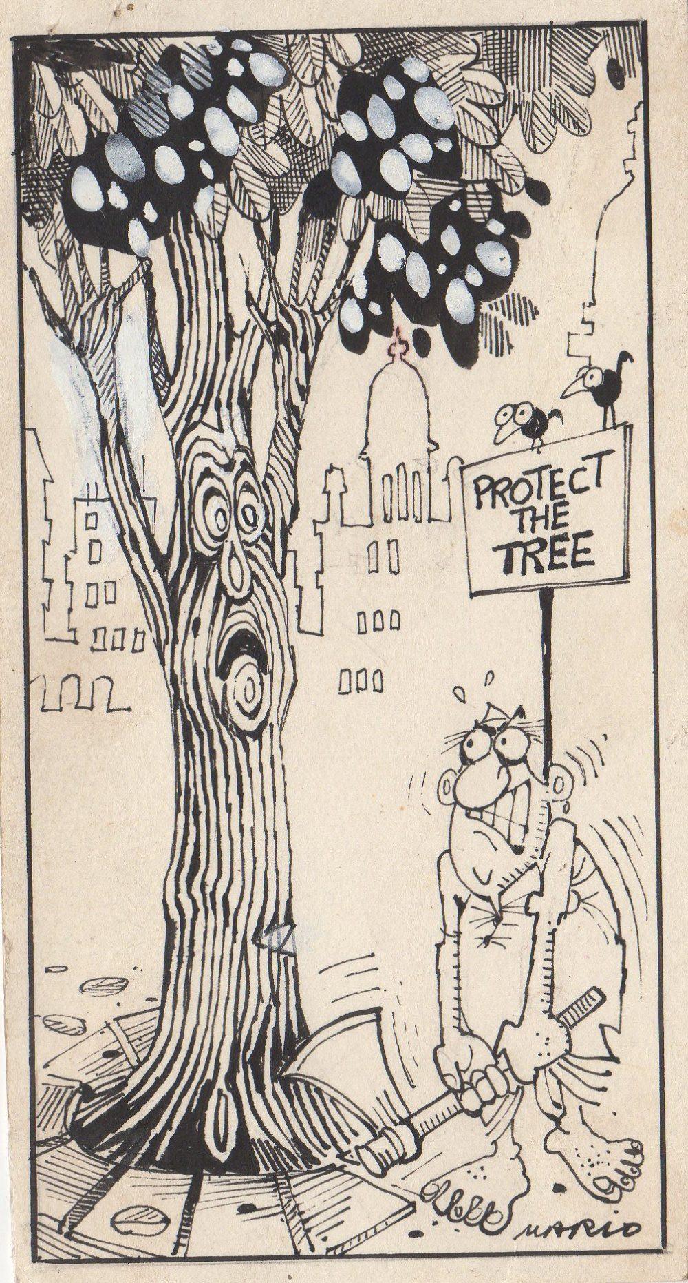 Cartoon pen ink drawing titled 'Mario Miranda Original C 177', 6x3 inches, by artist Mario Miranda on Paper