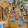 Landscape oil painting titled 'Market Scene', 29x45 inches, by artist Ajay Harit on Canvas