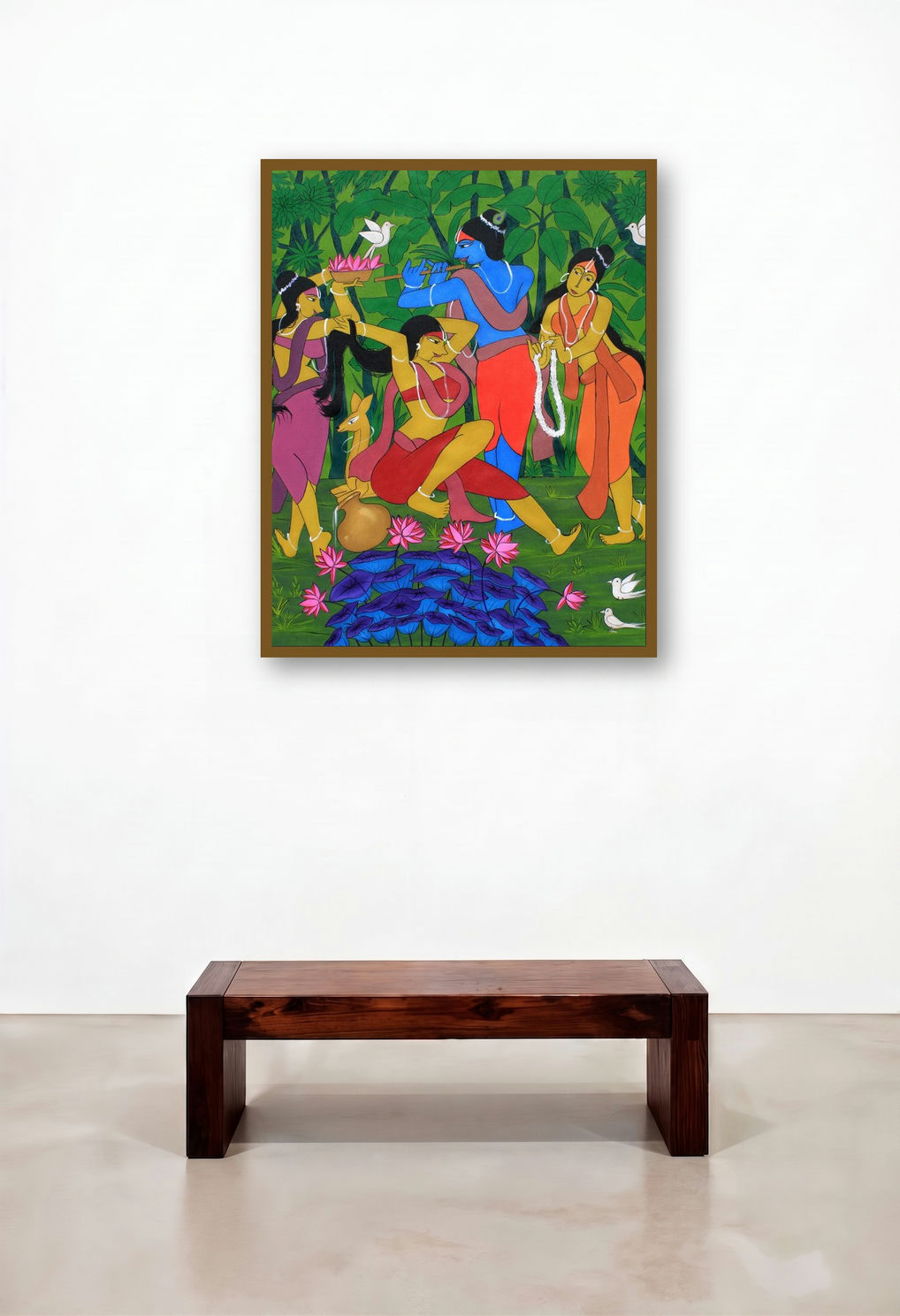 Mash (Krishna with Gopis) by artist Chetan Katigar displayed in a Scandinavian Home Office