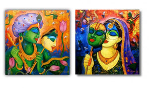 Mask Of Love (Reflections of Divine Love) by Arjun Das, Original Acrylic Religious Painting on Canvas, Small Square Wall Art