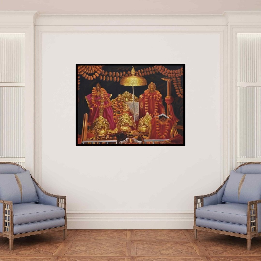 In-situ view of Kamal Rao's 'Mata Vaishno Devi (Blessings of the Divine Mother)' painting in a room