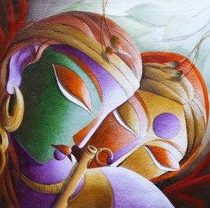 Mayavi 19 by Dhananjay Mukherjee, Original Acrylic Figurative Painting on Canvas, Small Square Wall Art