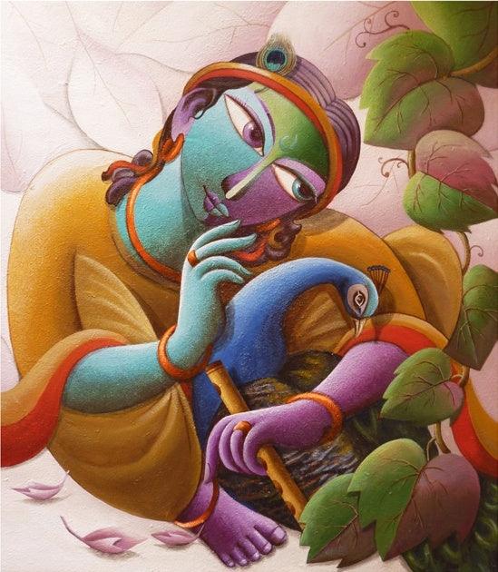 Religious acrylic painting titled 'Mayavi 6', 30x28 inches, by artist Dhananjay Mukherjee on Canvas