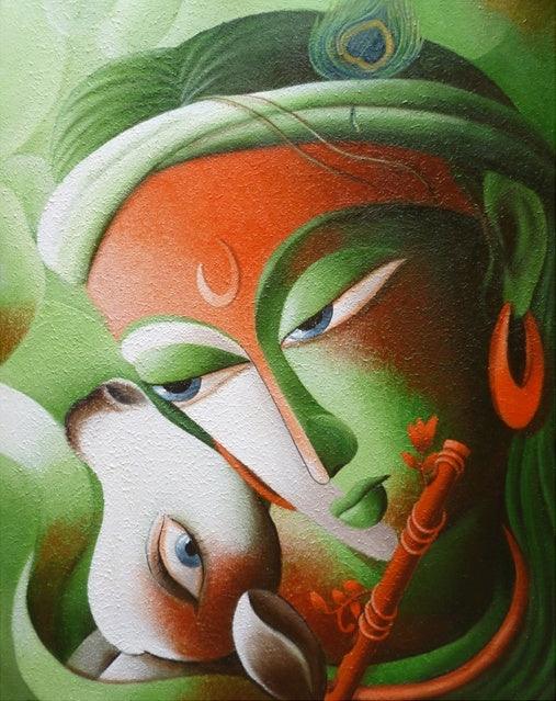 Religious acrylic painting titled 'Mayavi 7', 36x24 inches, by artist Dhananjay Mukherjee on Canvas