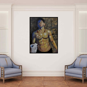 In-situ view of Jiban Biswas's 'Me 2' painting in a room