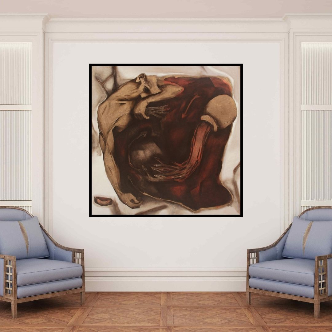 In-situ view of Akashay Avsare's 'Me (The Fall)' painting in a room