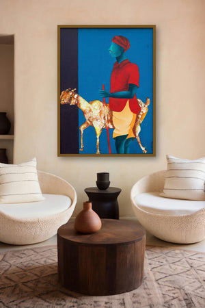 Me And My Goat (Pastoral Harmony) by artist Abhiram Bairu displayed in a Contemporary Exhibition gallery