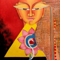 Figurative acrylic oil painting titled 'Me And myself', 36x18 inches, by artist Deepali Mundra on Canvas