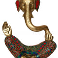 Religious handicraft titled 'Meditating Lord Ganesha', 8x7x4 inches, by artist Brass Handicrafts on Brass