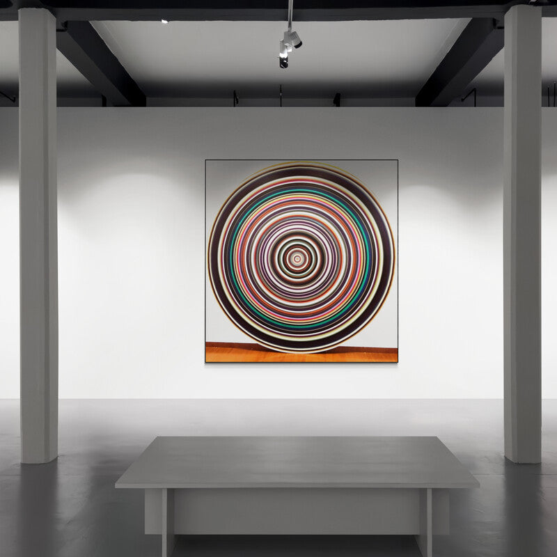 Ghanshyam Gupta's painting 'Meditation 1 (Infinite Regression)' displayed in a modern living room setting