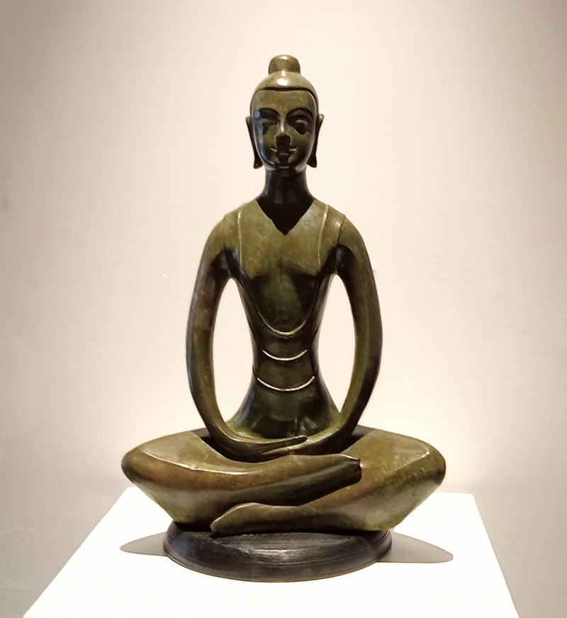 Meditation 2' religious Bronze sculpture by artist Roy Chandan, 29x19 inch, on bronze