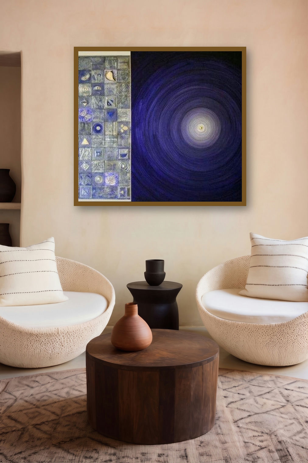 Meditation 50 (Dichotomy) by artist Nilesh Nikam displayed in a Museum Style gallery