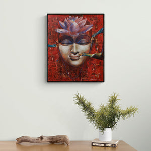 In-situ view of Jiban Biswas's 'Meditation (Buddhas Enlightenment)' painting in a room