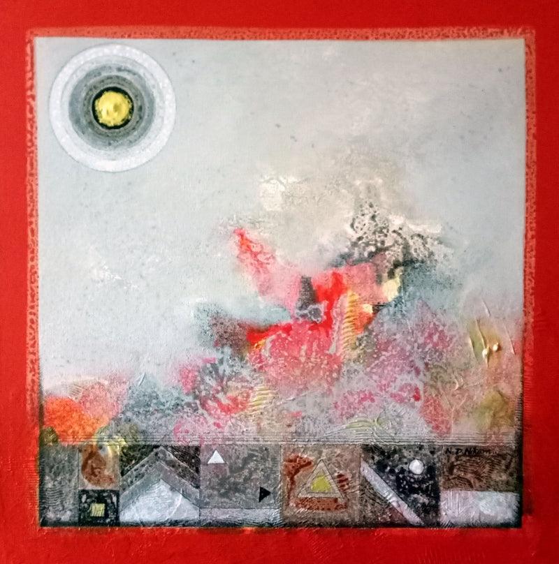 Abstract acrylic painting titled 'Meditation 79', 18x18 inches, by artist Nilesh Nikam on Canvas