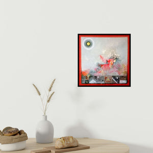 In-situ view of Nilesh Nikam's 'Meditation 79 (Crimson Cosmos)' painting in a room