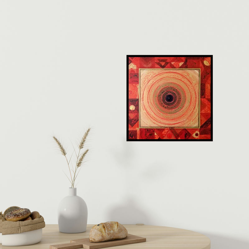 In-situ view of Nilesh Nikam's 'Meditation 83 (Crimson Center)' painting in a room