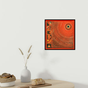 In-situ view of Nilesh Nikam's 'Meditation 97 (Red Abstract with Geometric Border)' painting in a room