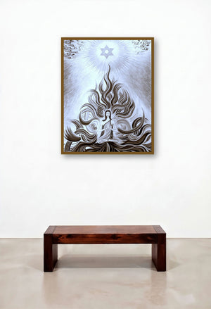 Meditation B/W (Inner Illumination) by artist Manju Lamba displayed in a Modern Reception Area