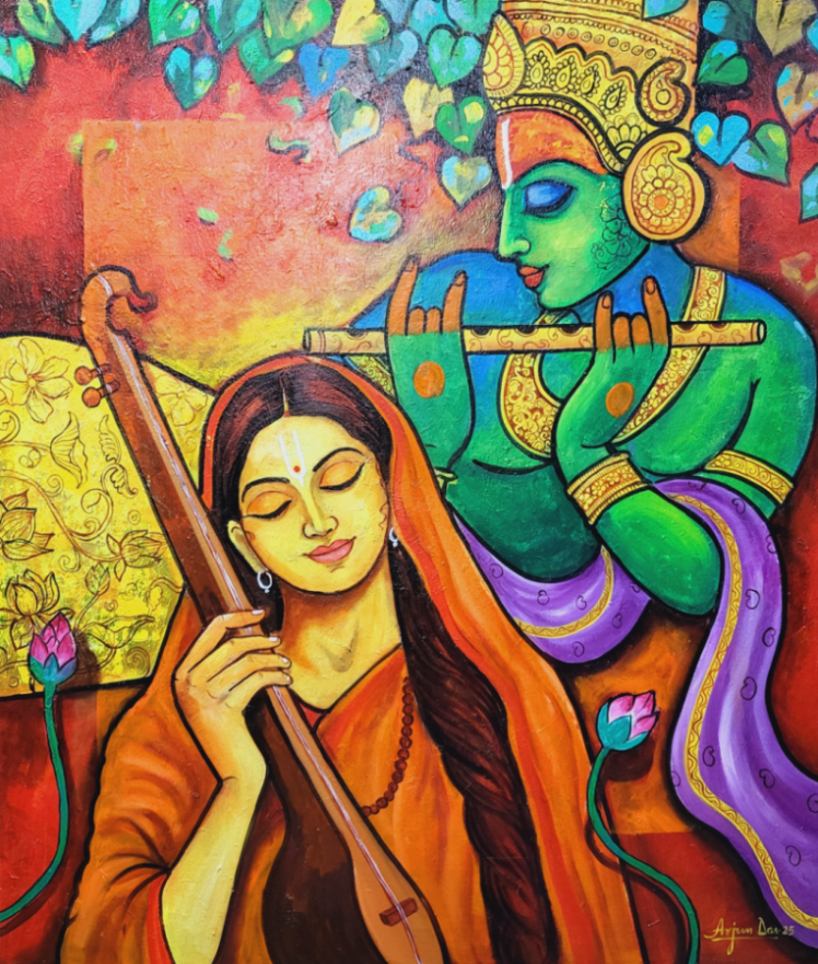 Meera Ke Krishna 1' religious acrylic painting by artist Arjun Das, 42x36 inch, on canvas