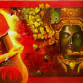 Religious acrylic painting titled 'Meera Ke Krishna 1', 33x60 inches, by artist Arjun Das on canvas