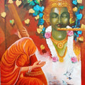 Religious acrylic painting titled 'Meera Ke Krishna 5', 36x48 inches, by artist Arjun Das on Canvas