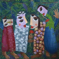 Figurative acrylic painting titled 'Meeting', 38x38 inch, by artist Shehnaz Mansuri on Canvas