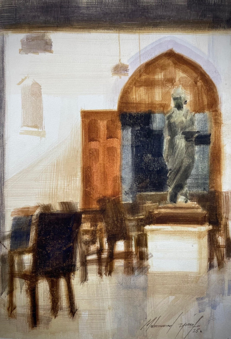 'Meeting' still-life watercolor painting by artist Mohammad Yusuf, 11x8 inch, on paper