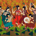 Religious acrylic painting titled 'Melodic Ragas', 37x71 inch, by artist Chetan Katigar on Canvas