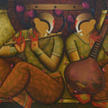 Melodic Synchrony' figurative acrylic painting by artist Anupam Pal, 36x78 inch, on canvas