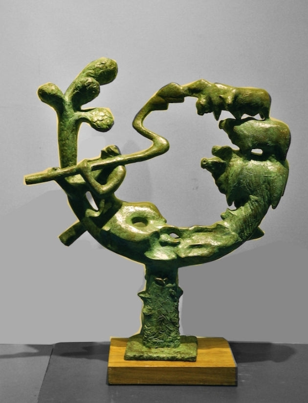Melodious Nature 4' figurative Bronze sculpture by artist Dilip Paul, 24x21 inch, on bronze