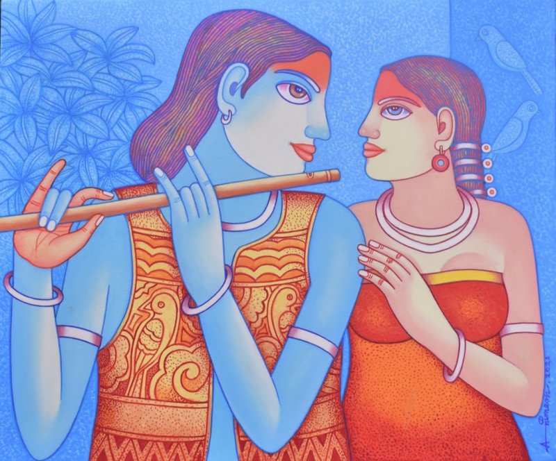 Melody' figurative acrylic painting by artist Animesh Biswas, 20x24 inch, on canvas