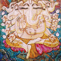 Melody' religious mixed-media painting by artist Subrata Ghosh, 48x36 inch, on canvas