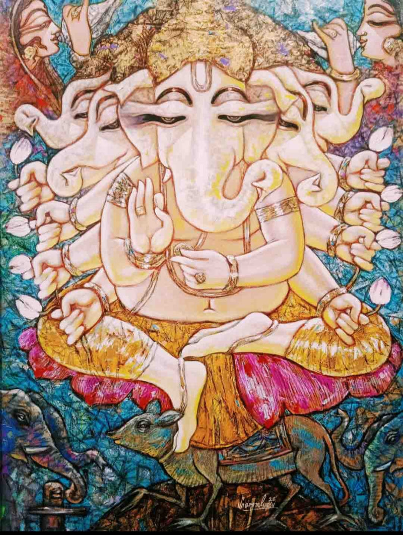 Melody' religious mixed-media painting by artist Subrata Ghosh, 48x36 inch, on canvas
