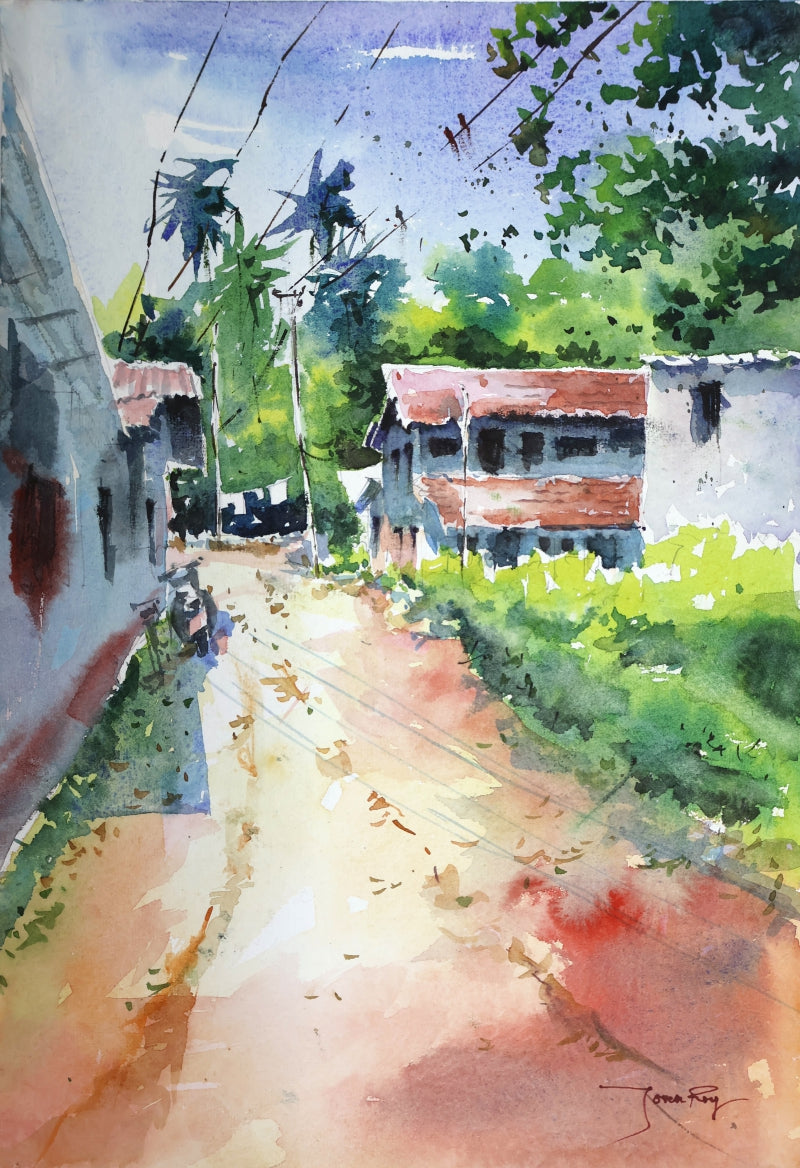 Memory Lane' landscape watercolor painting by artist Soven Roy, 14x10 inch, on paper