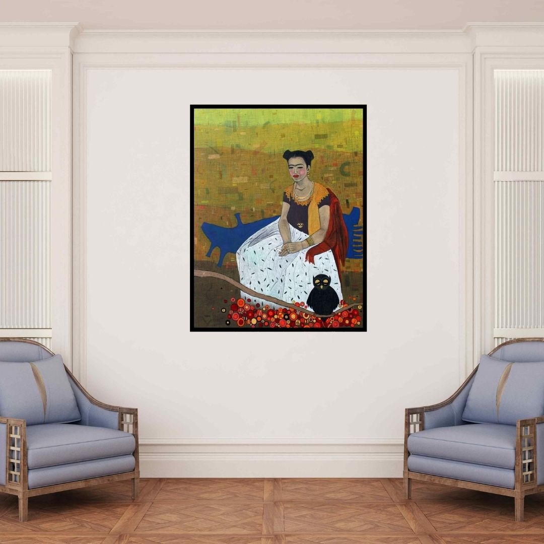 In-situ view of Himanshu Lodwal's 'Mere Liye Saadi Leke Aana' painting in a room