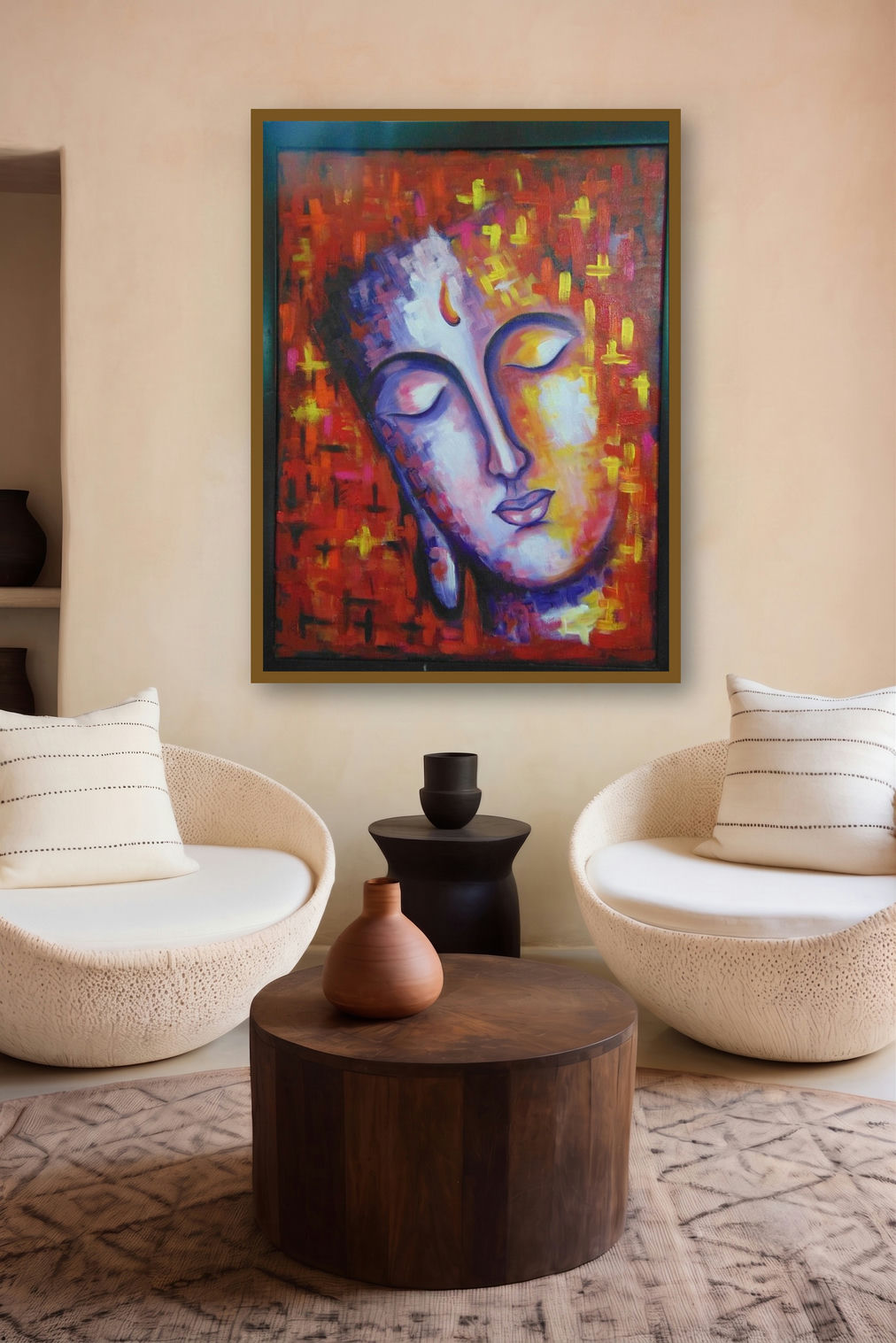 Merge (Abstract Buddha) by artist Purnima Gupta displayed in a Contemporary Exhibition gallery