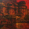 Cityscape acrylic painting titled 'Meri Kashi 3', 36x60 inches, by artist Sandeep Chhatraband on Canvas