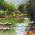Landscape watercolor painting titled 'Mesmerizing Stillness', 11x15 inches, by artist Jitendra Sule on Handmade Paper