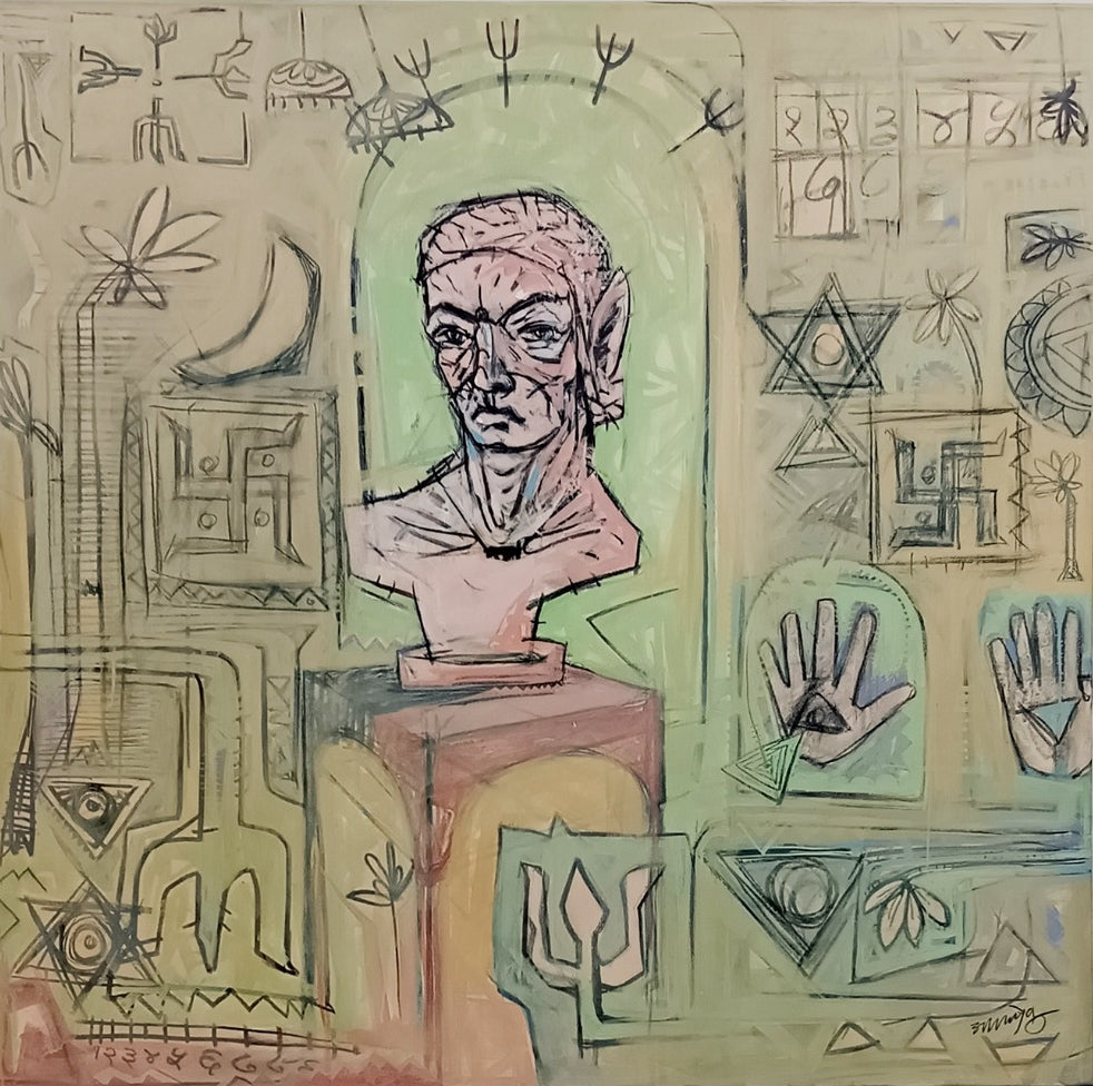 'Messenger Of God 3' figurative acrylic painting by artist Abhishek Chourasia, 48x48 inch, on canvas