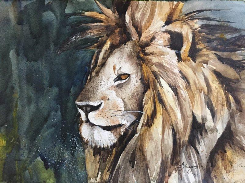 Animals watercolor painting titled 'Messy Mane', 11x15 inches, by artist Shagufta Mehdi on Paper