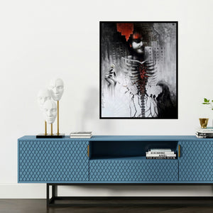 'Metamorphosis (The City Within)' painting by Arabinda Samanta shown on a wall in a furnished room.