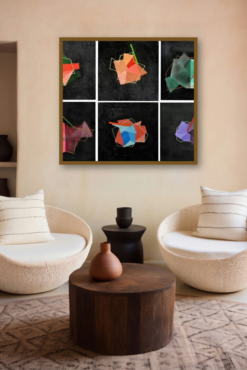 Metamorphosis1 (Chromatic Geometry) by artist Shivani Garg displayed in a Luxury gallery