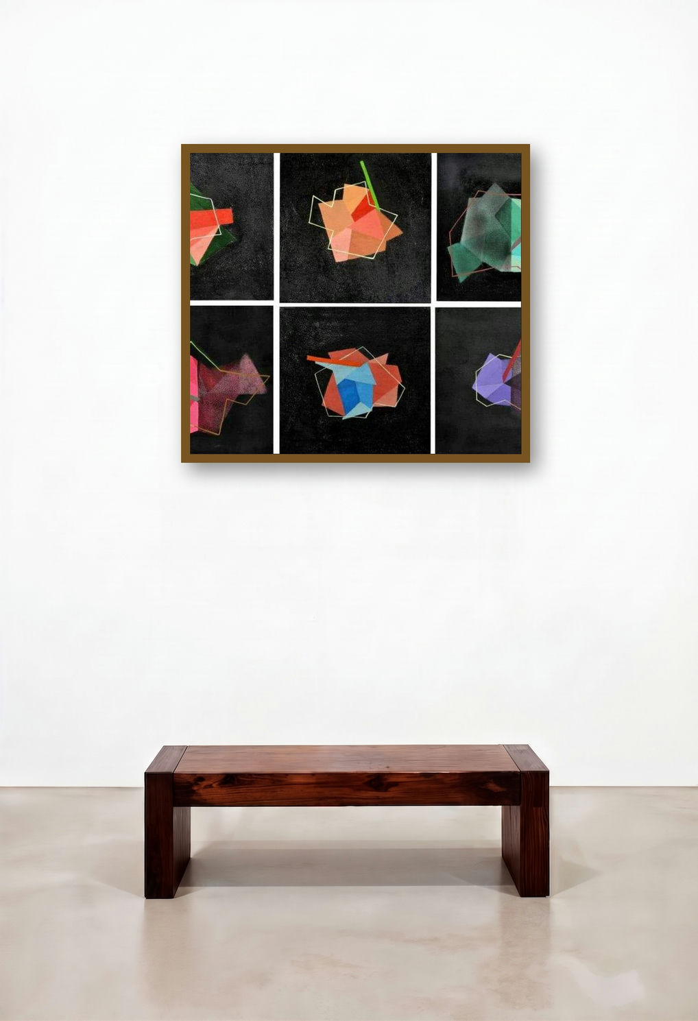 Metamorphosis1 (Chromatic Geometry) by artist Shivani Garg displayed in a Art Deco Living Room