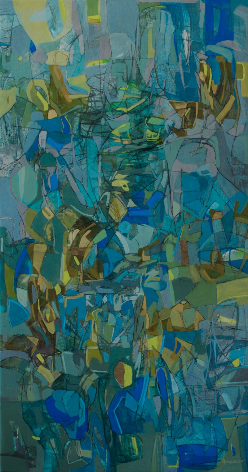 Metaphor Of Life 17' abstract mixed-media painting by artist Apurva Singh, 48x24 inch, on canvas