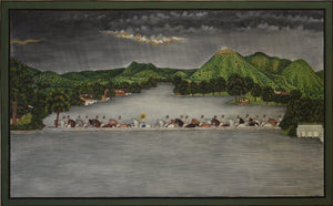 Mewar Pichwai (Royal Procession - Mewar Pichwai Painting) by Pushkar Lohar Pichwai, Original Mixed Media Nature Painting on Cloth, Medium Horizontal Wall Art
