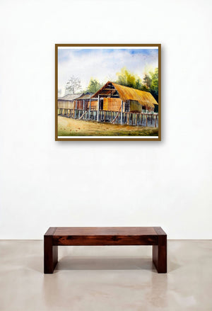 Miching Tradition House 1 (Homes of the Miching) by artist Biki Das displayed in a Industrial Living Room