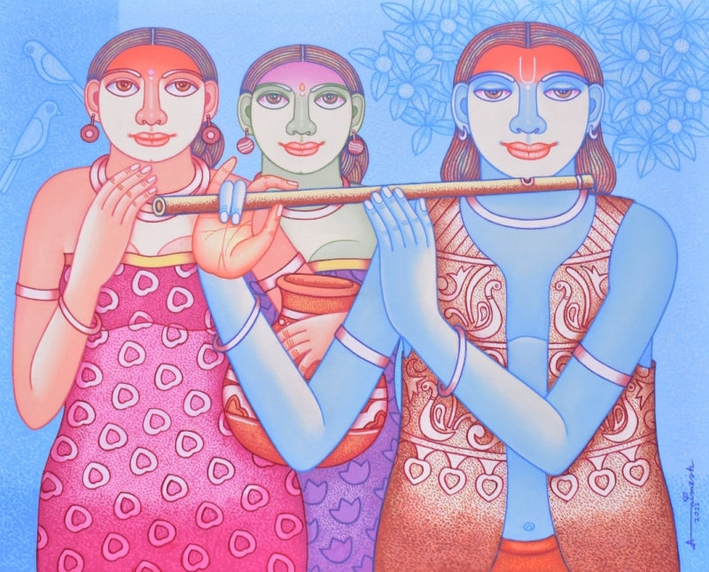 Mid Day Melody 1' figurative acrylic painting by artist Animesh Biswas, 24x30 inch, on canvas