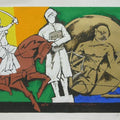 Figurative serigraphs painting titled 'Might Mind Peace 1', 40x54 inches, by artist M. F. Husain on Paper